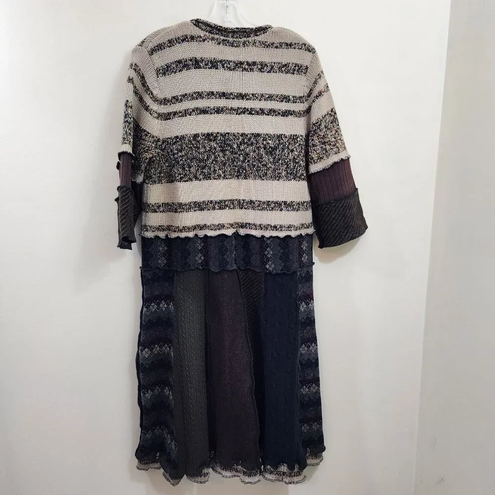 Magpie 1/2 button long boho patchwork duster sweater 3/4